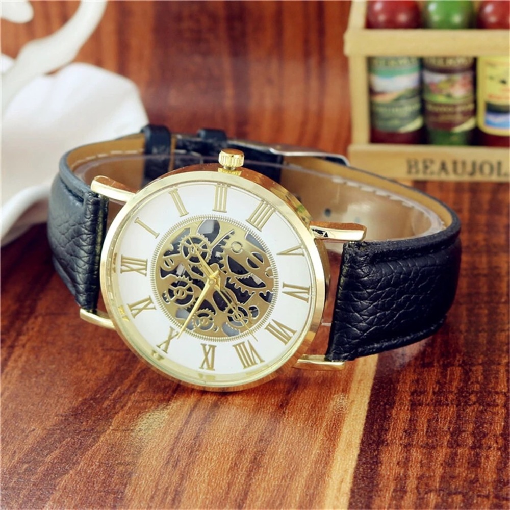Black & Gold Roman Exposed Front Womens Watch - Picture 2 of 8